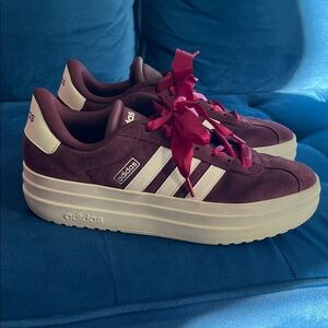 Adidas Women's Maroon and Cream Sneakers